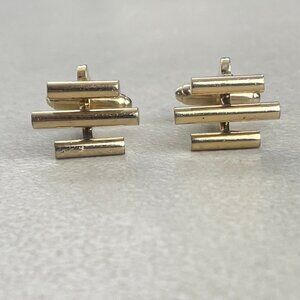 Vintage 60s Anson Cuff Links 3 Triple Bar Gold Tone Metal Mid Century Cufflinks
